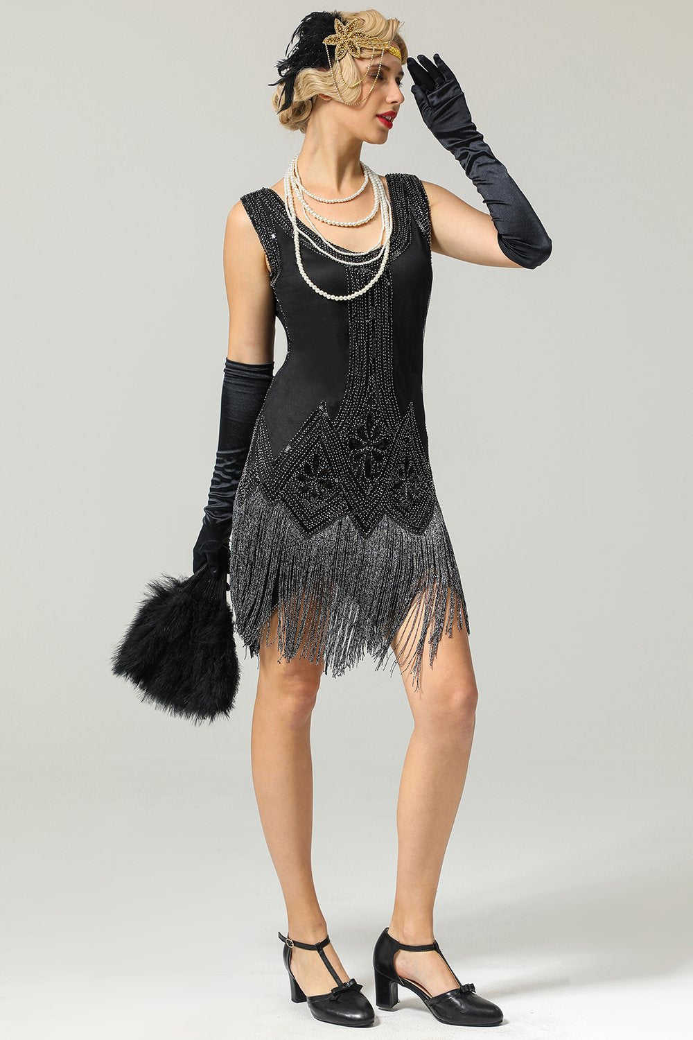 1920s Black Sequin Flapper Dress
