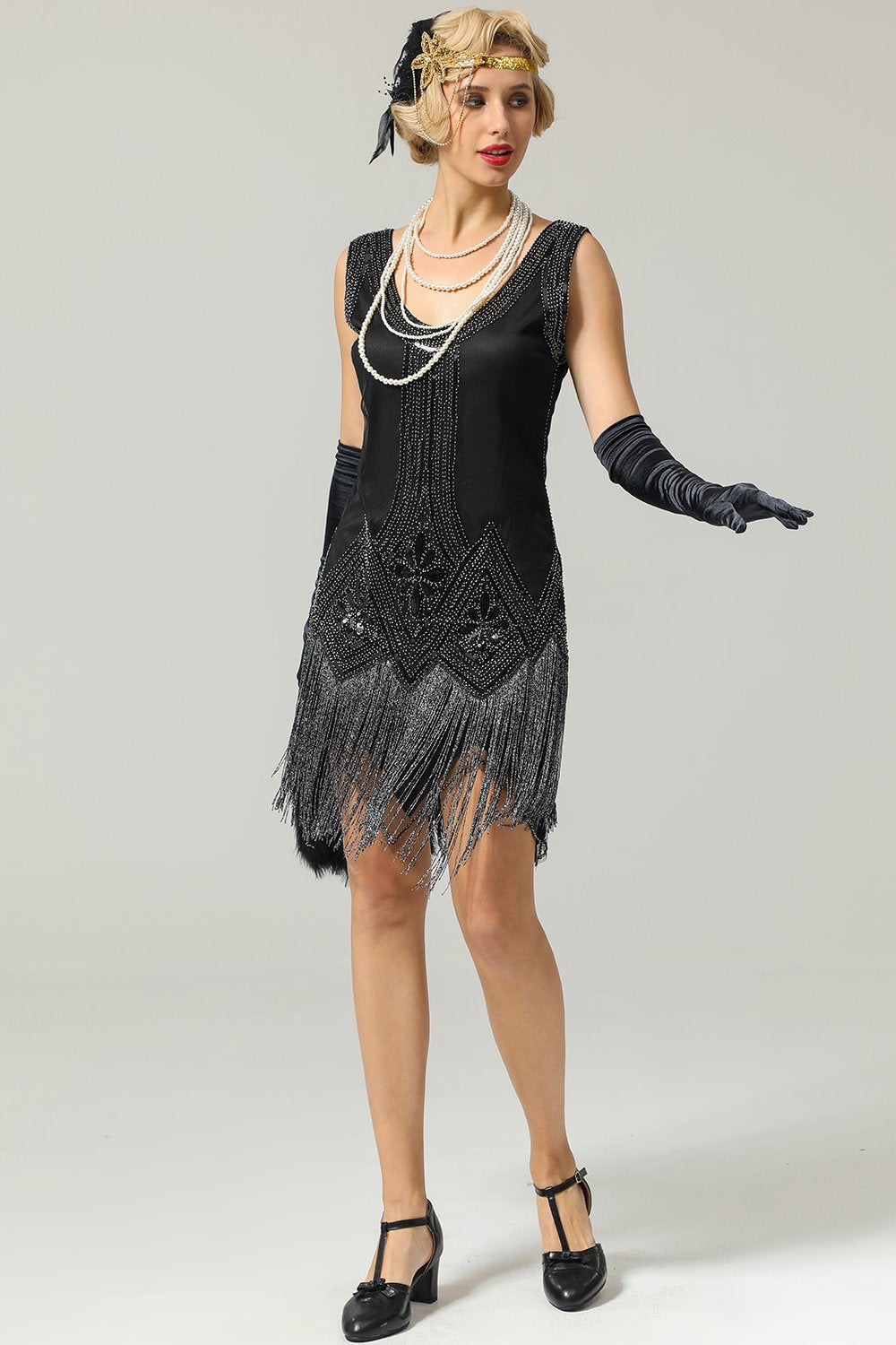 1920s Black Sequin Flapper Dress
