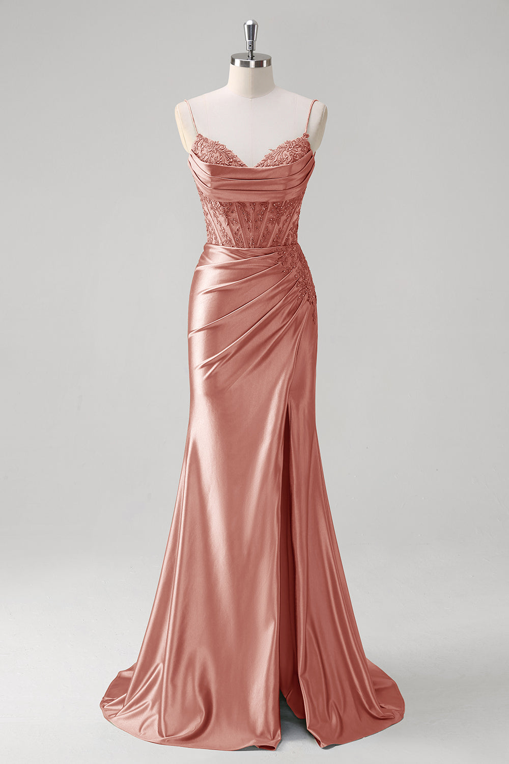 Robe de bal bustier plissée coupe sirène vert émeraude à fines bretelles