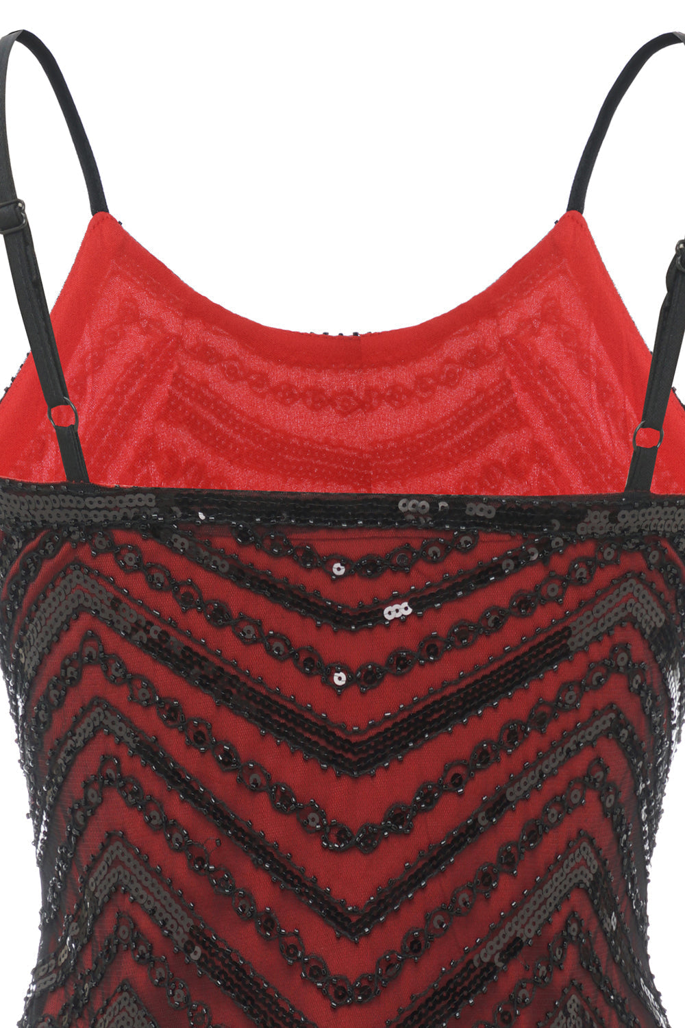 Robe noire et rouge à bretelles spaghetti style années 20