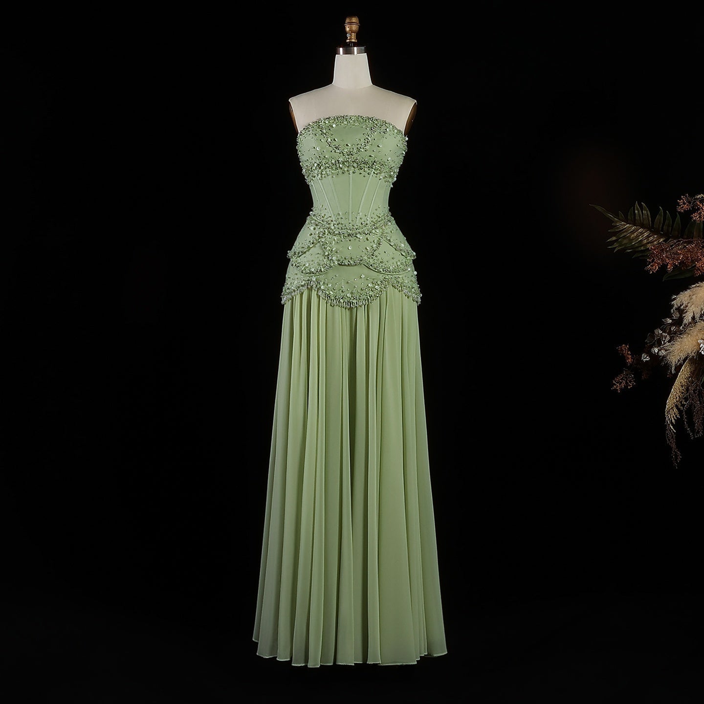 Robe de soirée bleue Muse™ pour l'été avec perles, franges et manteau fluide | L'élégance dans chaque détail