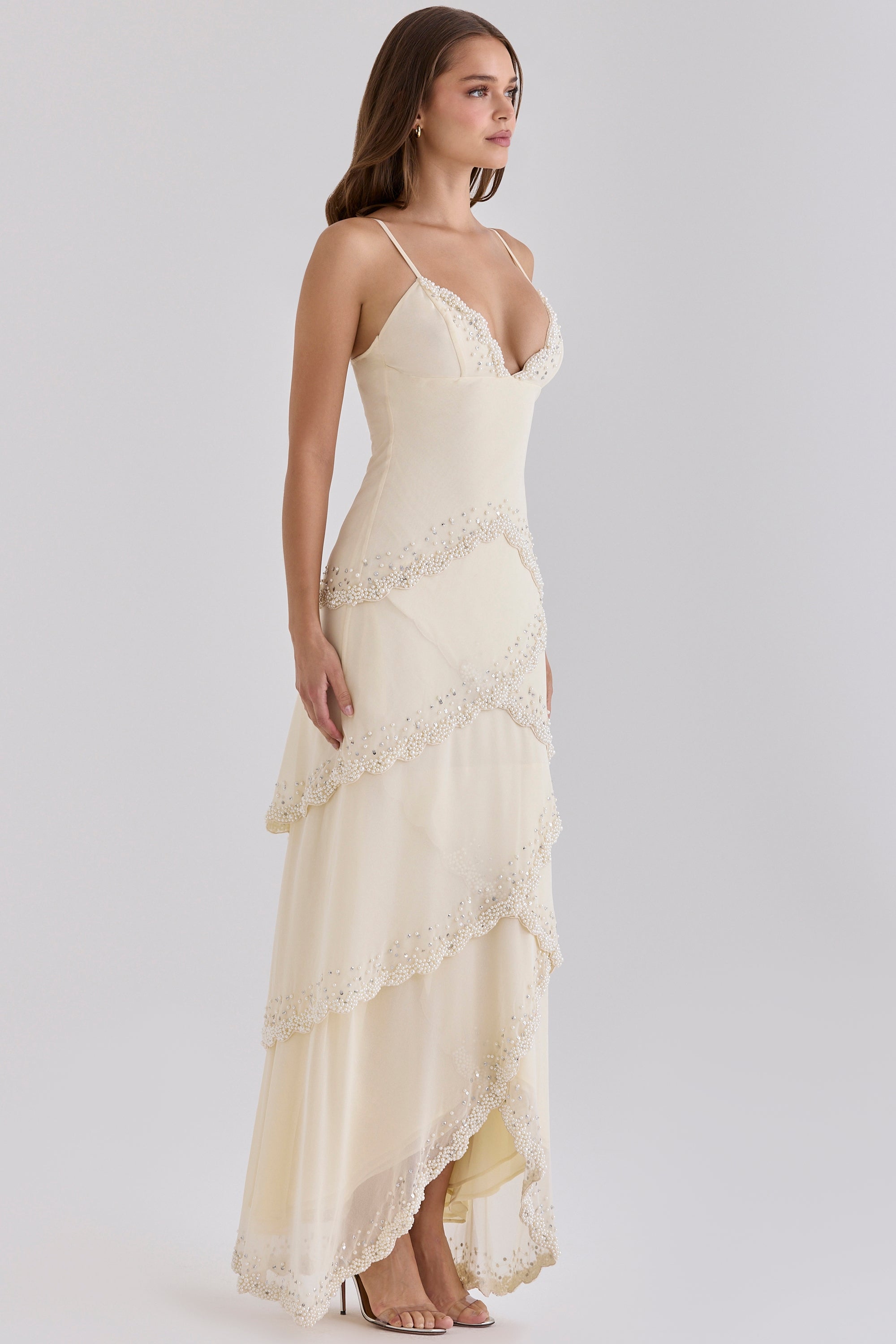 Muse Summer™ Sorelle Maxi Dress in Vanilla Georgette with Pearls | Limited Edition