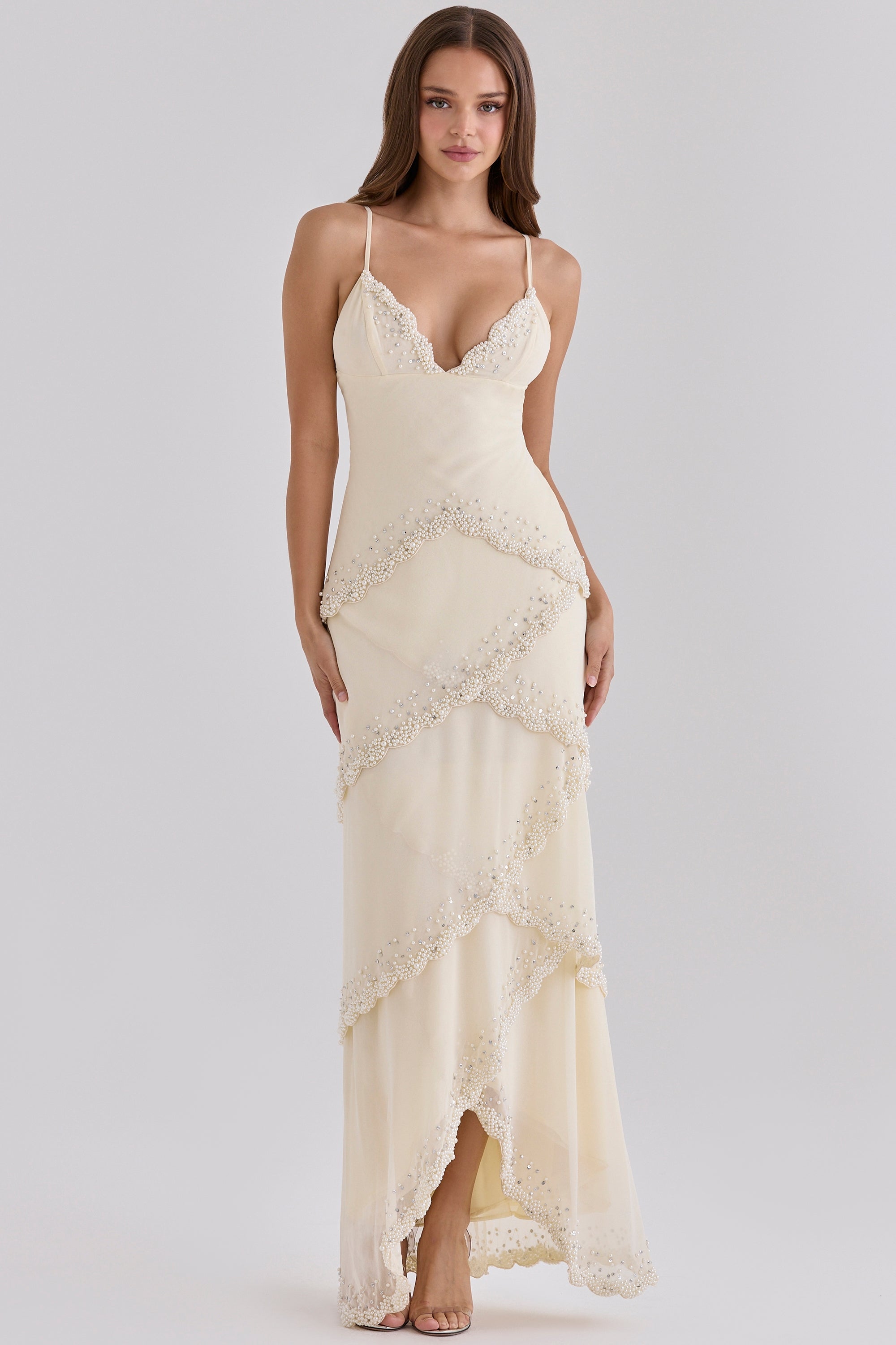 Muse Summer™ Sorelle Maxi Dress in Vanilla Georgette with Pearls | Limited Edition