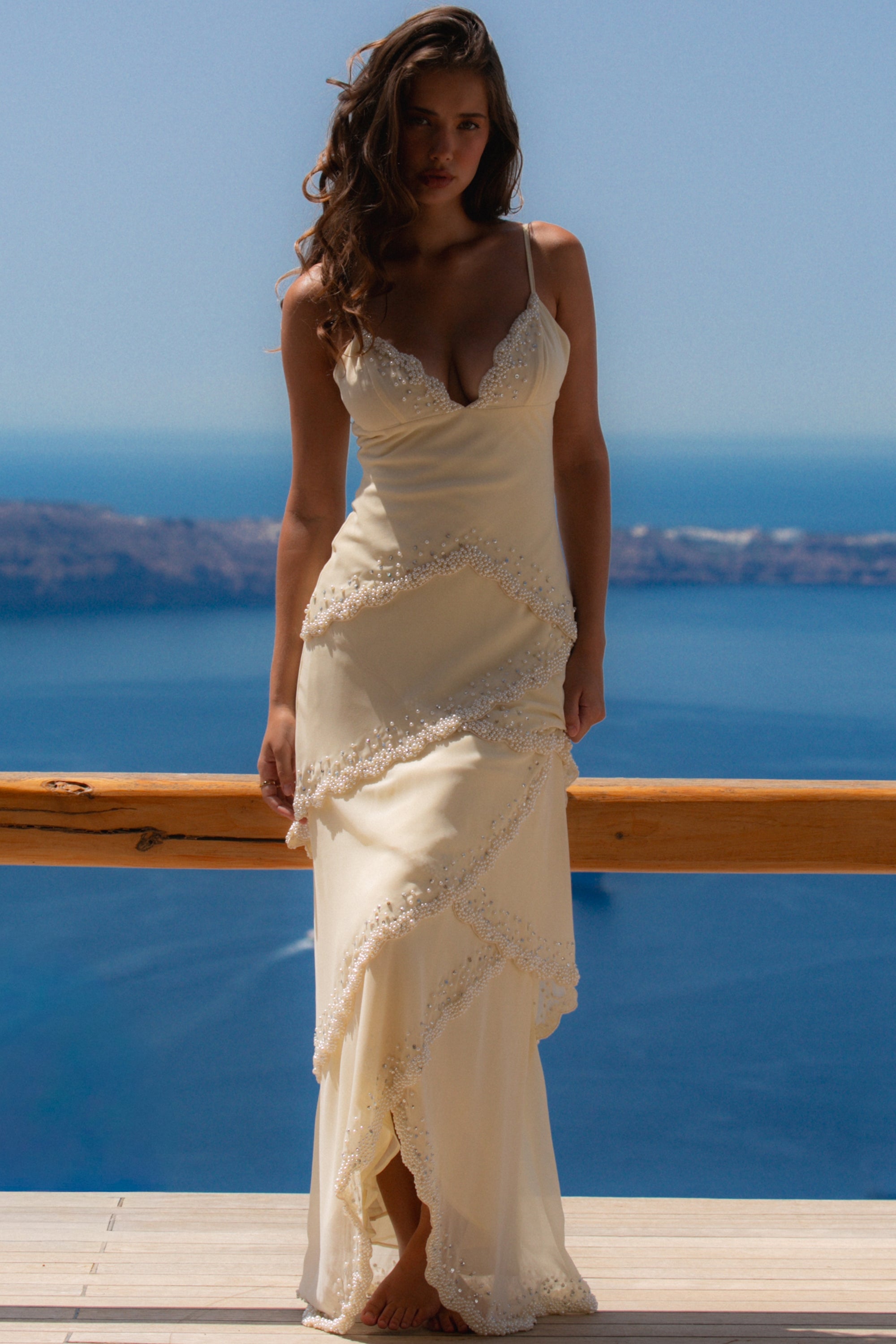 Muse Summer™ Sorelle Maxi Dress in Vanilla Georgette with Pearls | Limited Edition