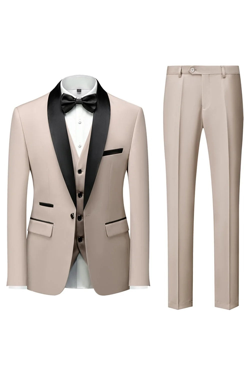 Black Shawl Lapel 3-Piece Long-Sleeved Men's Suits