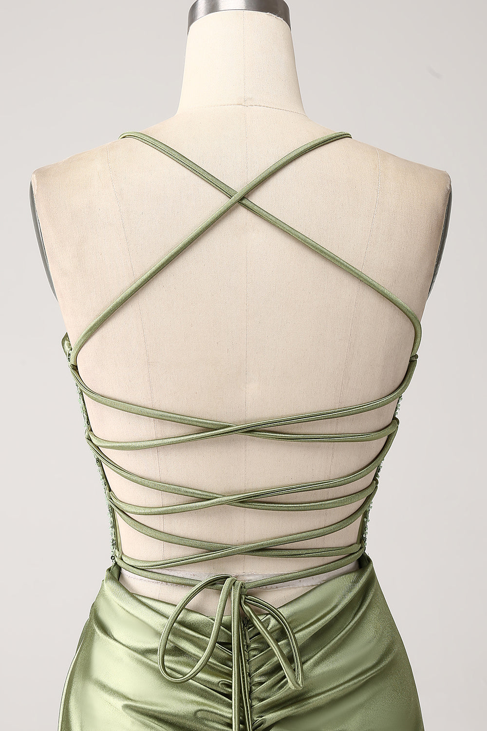 Robe de bal longue sirène verte à col bénitier, sequins et fente