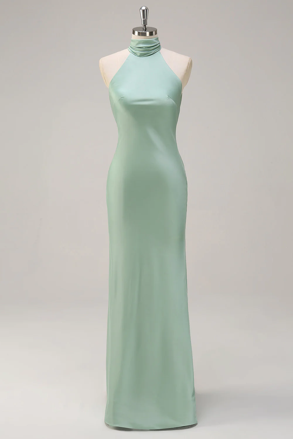 Robe longue de demoiselle d'honneur vert citron dos nu à licou
