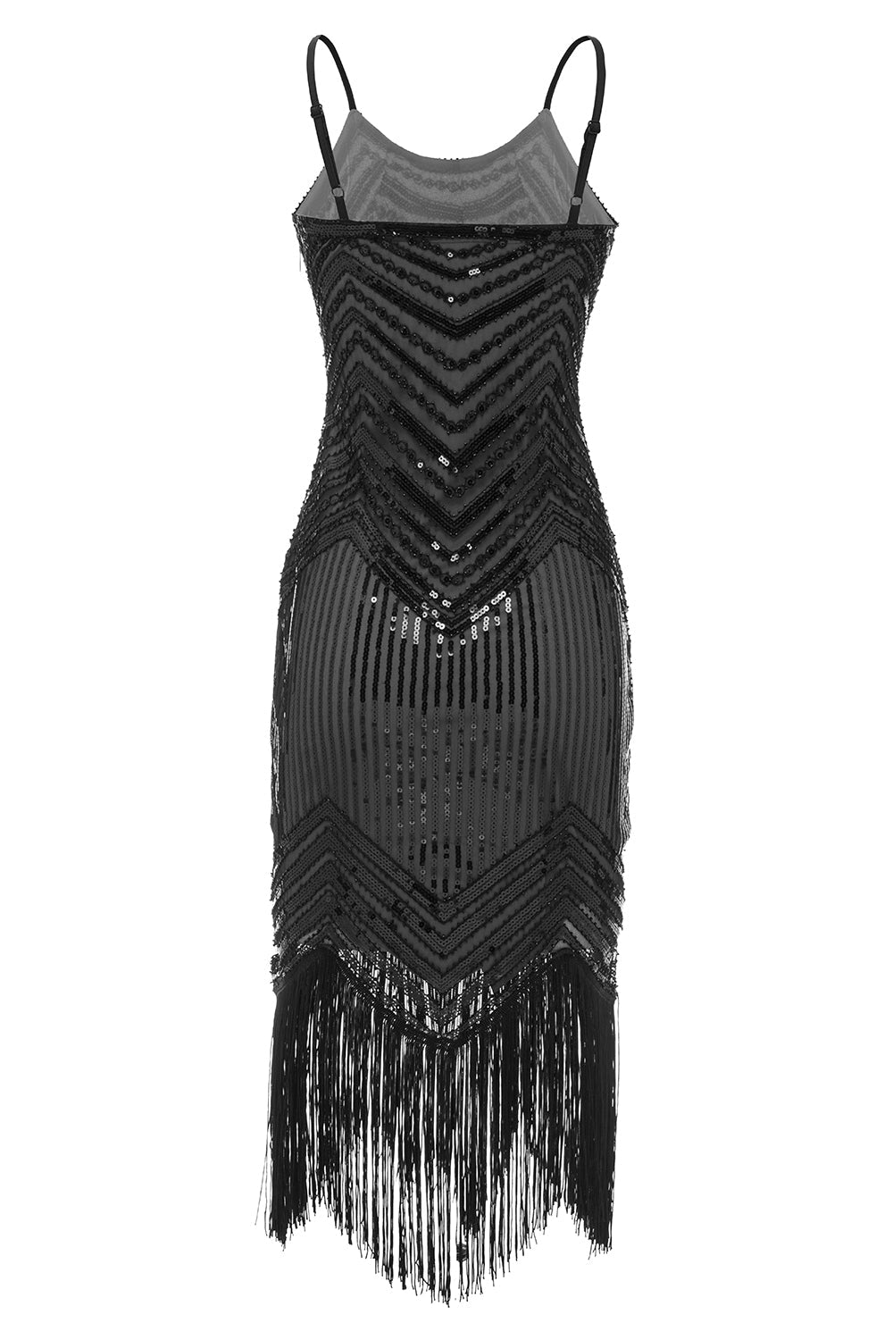 Spaghetti Straps Black 1920s Dress