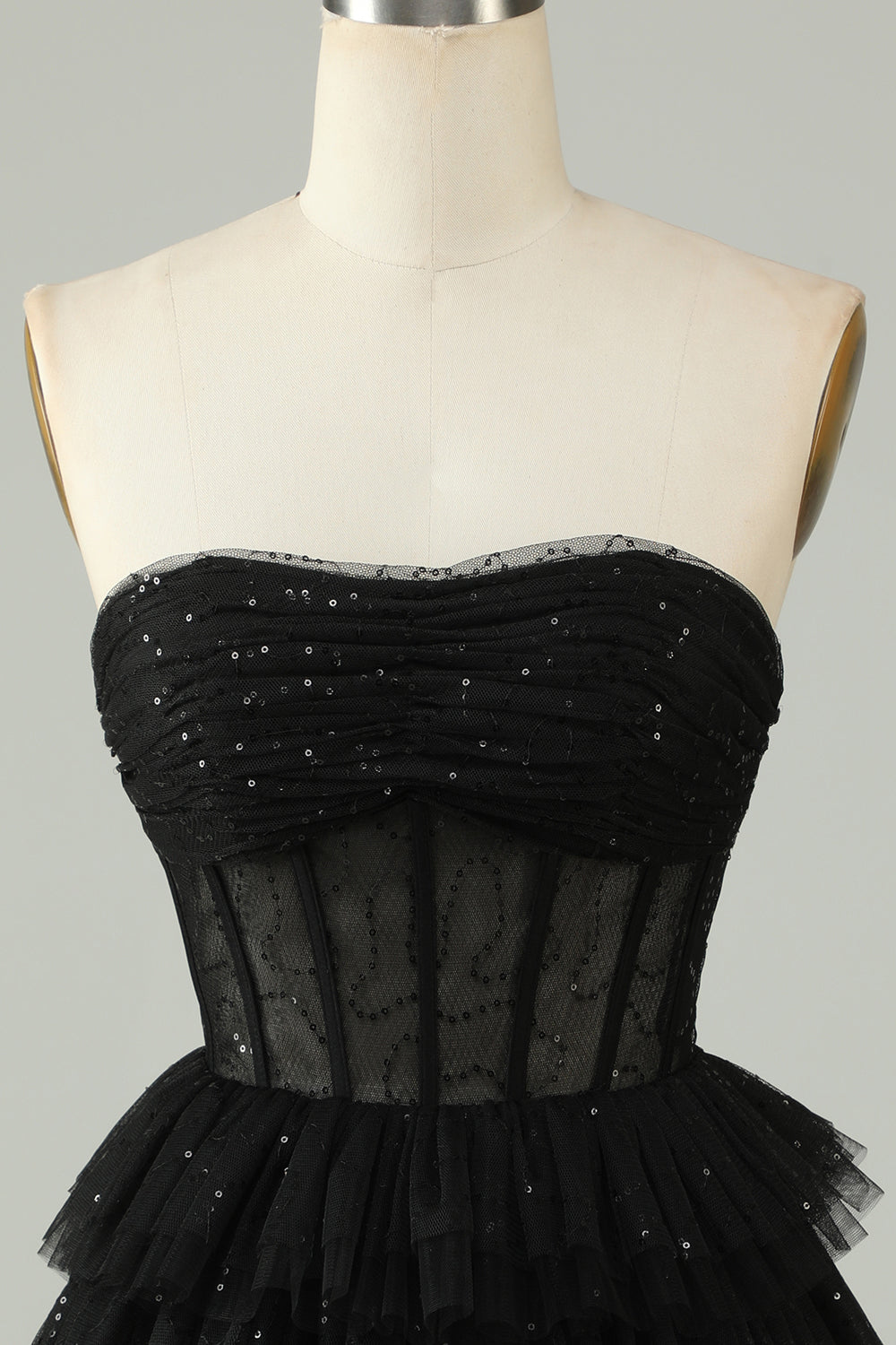 Robe de bal de fin d'année corset bustier sans dos en ligne A noire