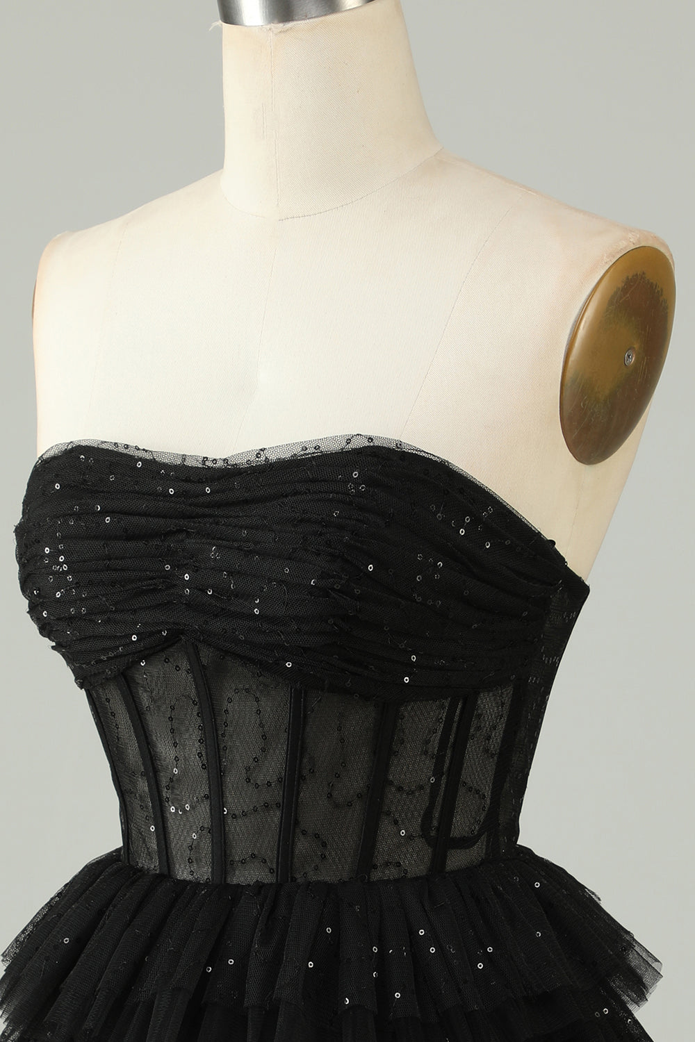 Robe de bal de fin d'année corset bustier sans dos en ligne A noire
