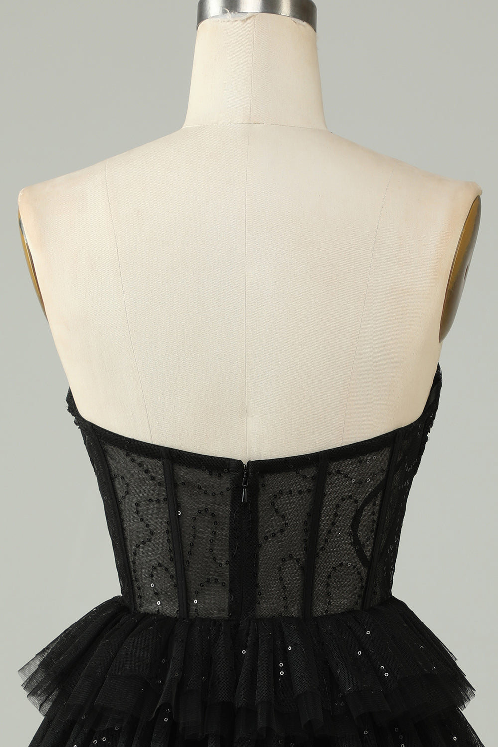 Robe de bal de fin d'année corset bustier sans dos en ligne A noire