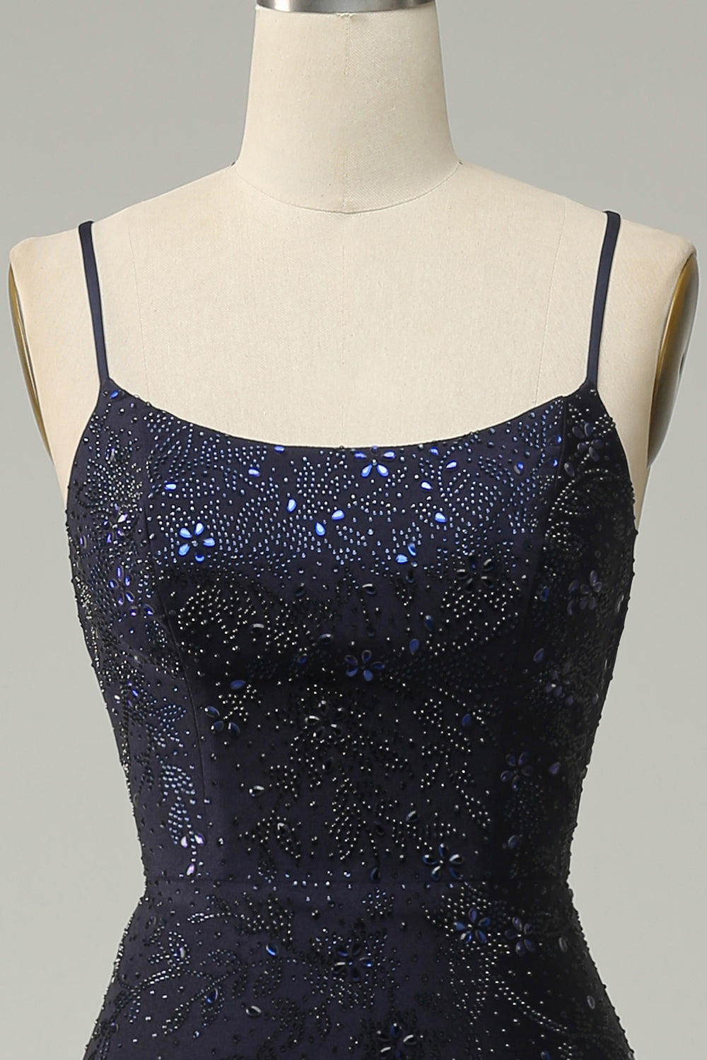 Navy Blue Strapless Sweetheart Beaded Slit Prom Dress