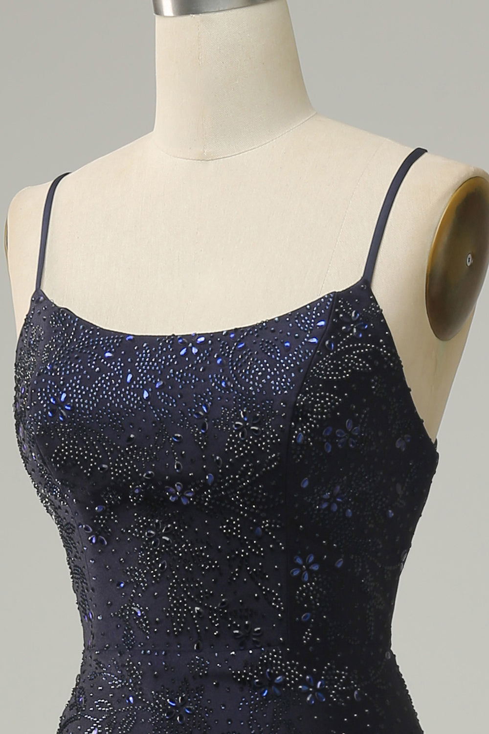 Navy Blue Strapless Sweetheart Beaded Slit Prom Dress
