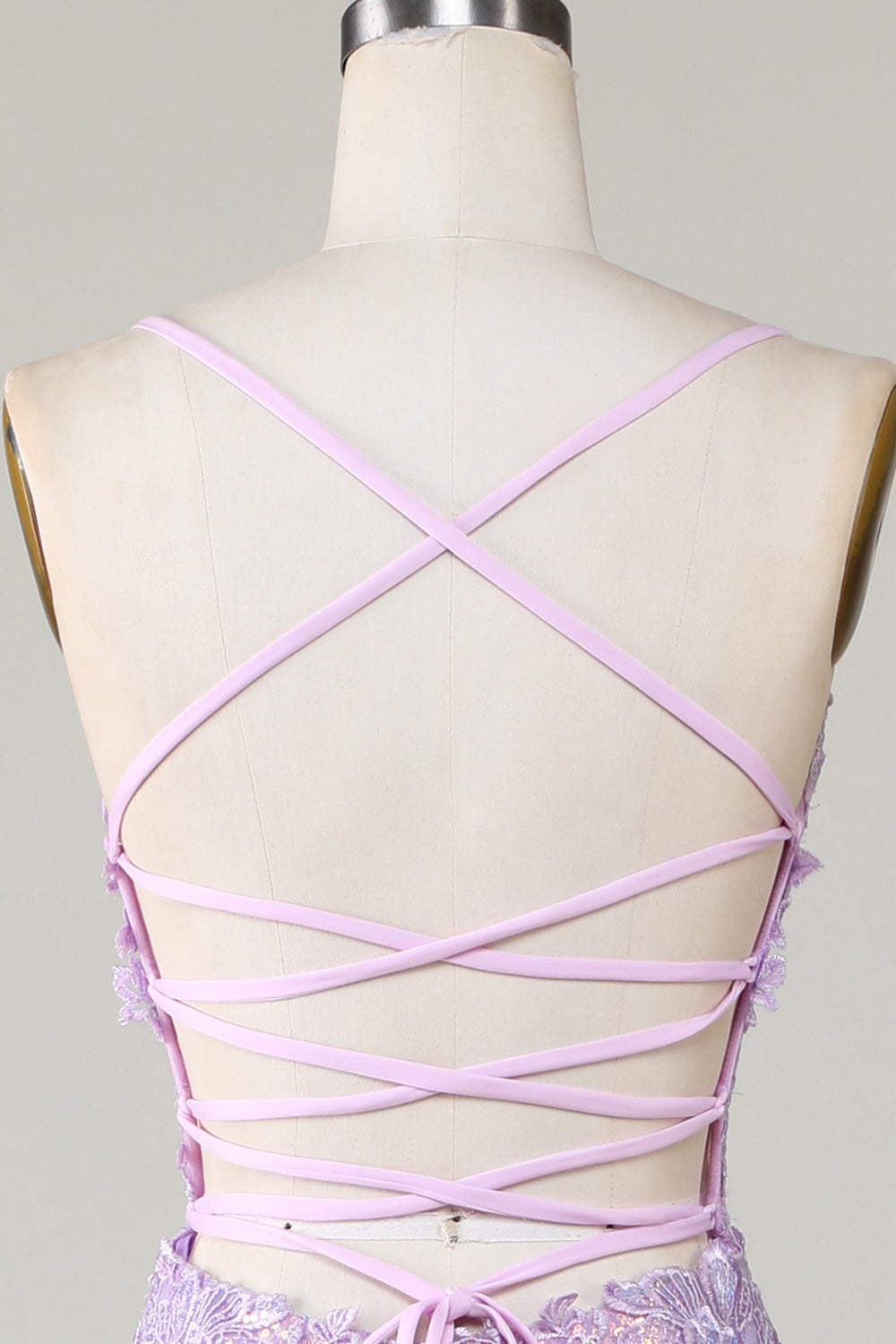 Robe de bal bustier violette à bretelles spaghetti fendue avec détails sirène scintillants