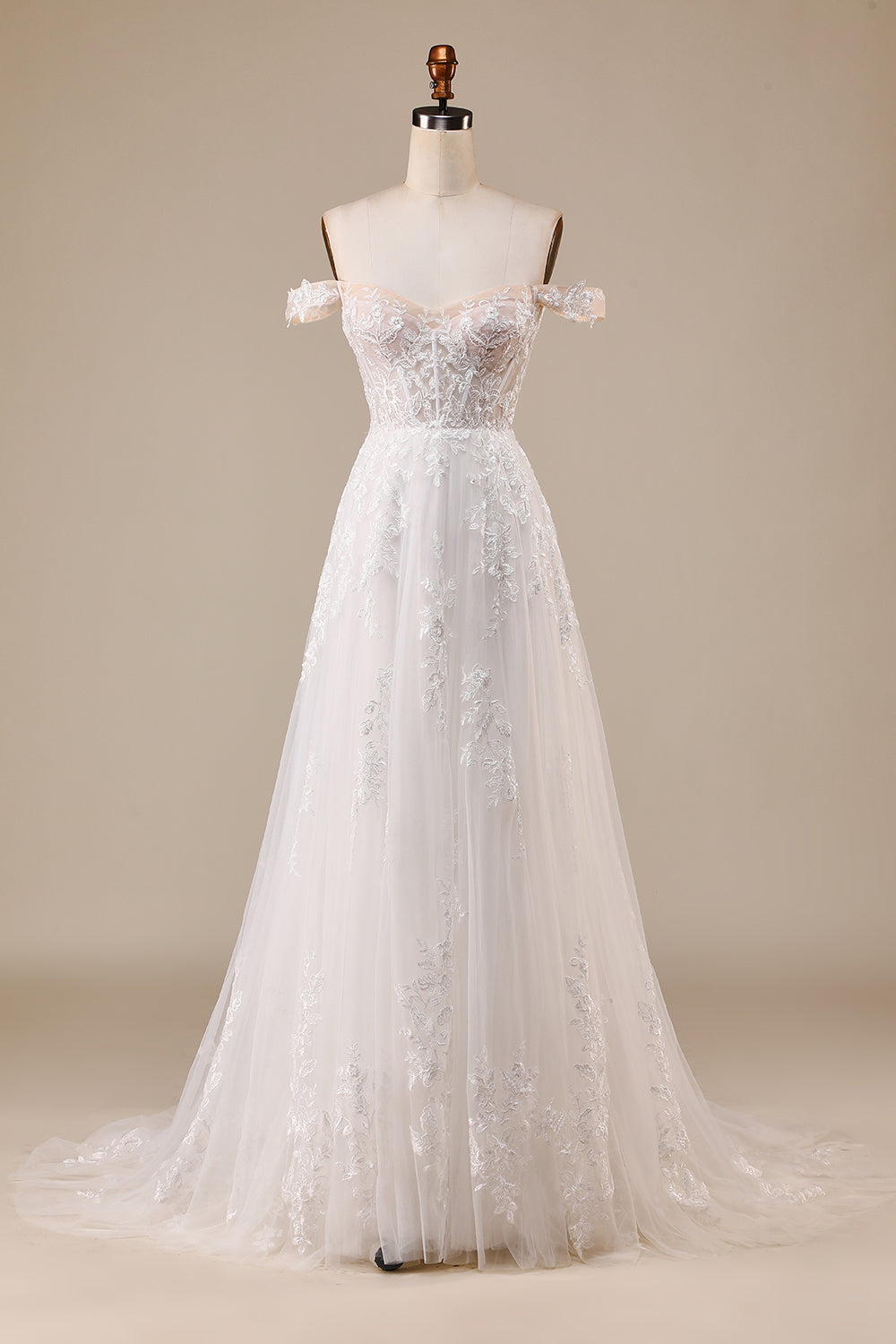 Robe de mariée bustier en tulle ivoire détachable épaules dénudées