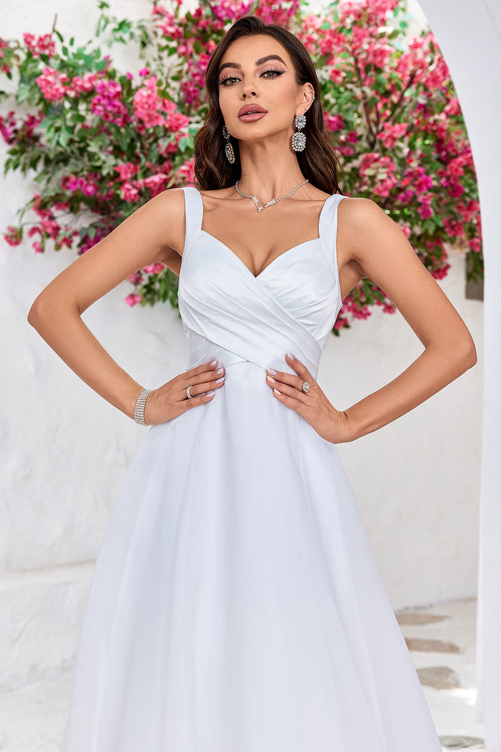 Simple Ivory Organza Scoop Neck Sweep Train A-Line Wedding Dress