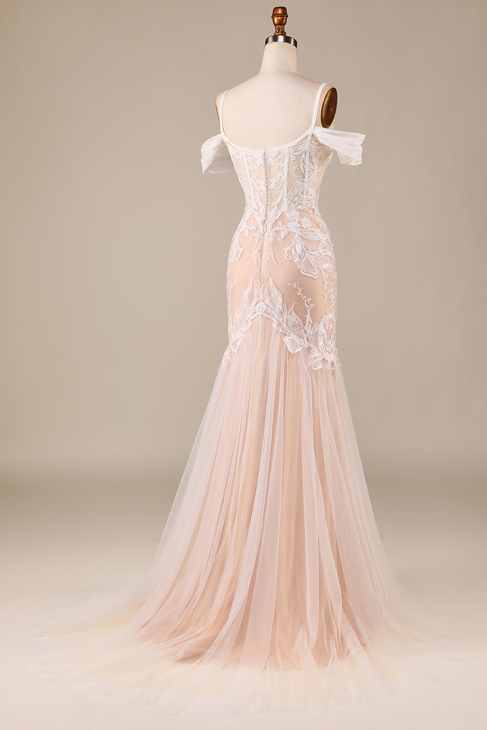 Robe de mariée longue sirène champagne avec dentelle