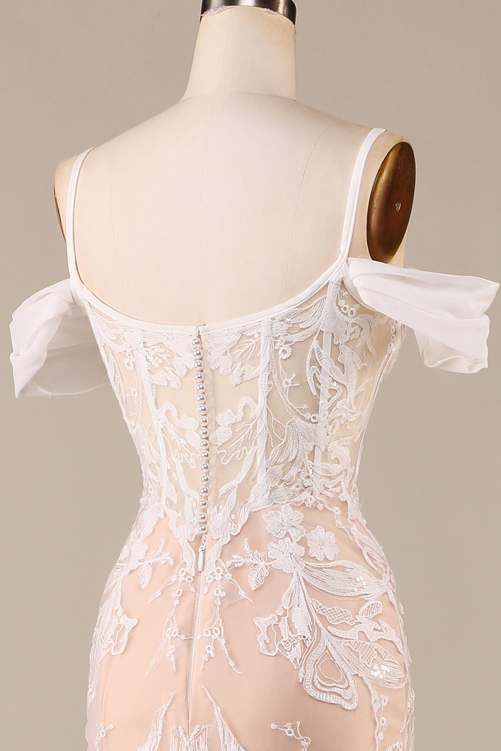 Robe de mariée longue sirène champagne avec dentelle